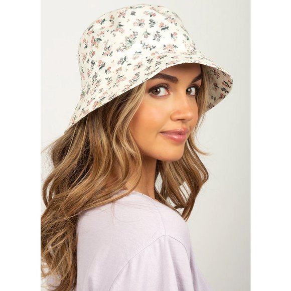 NEW Ivory Ditsy Floral Print Breathable Airy 100% Cotton Packable Bucket Hats - Picture 2 of 8